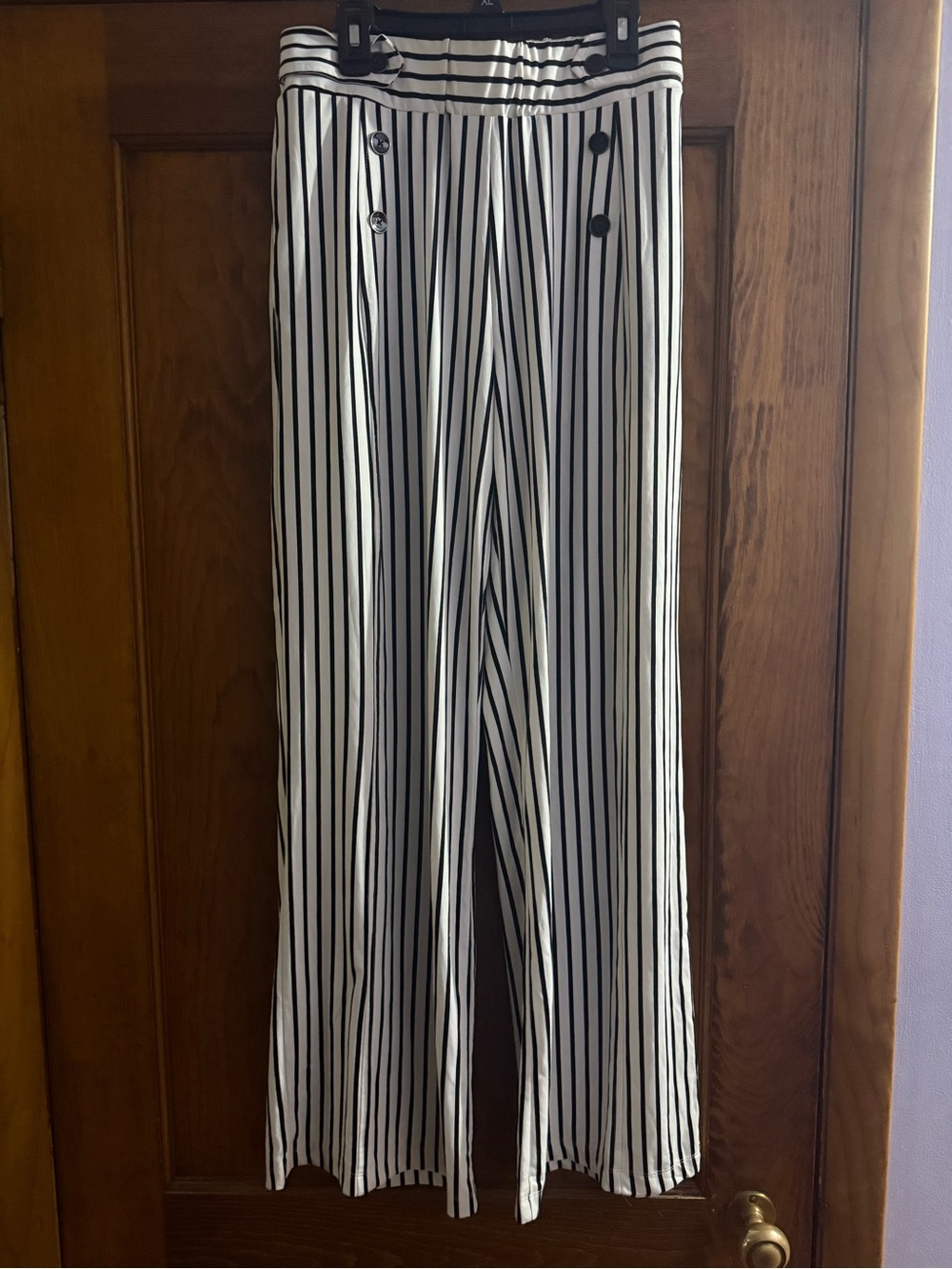 Robert Louis Black and White Vertical-Stripe Wide-Leg Pants
